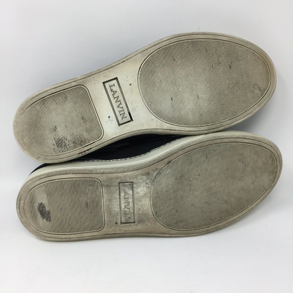 LANVIN Mens 8 Authentic Canvas Slip On Black and White Stripe Leather Interior - Picture 9 of 10